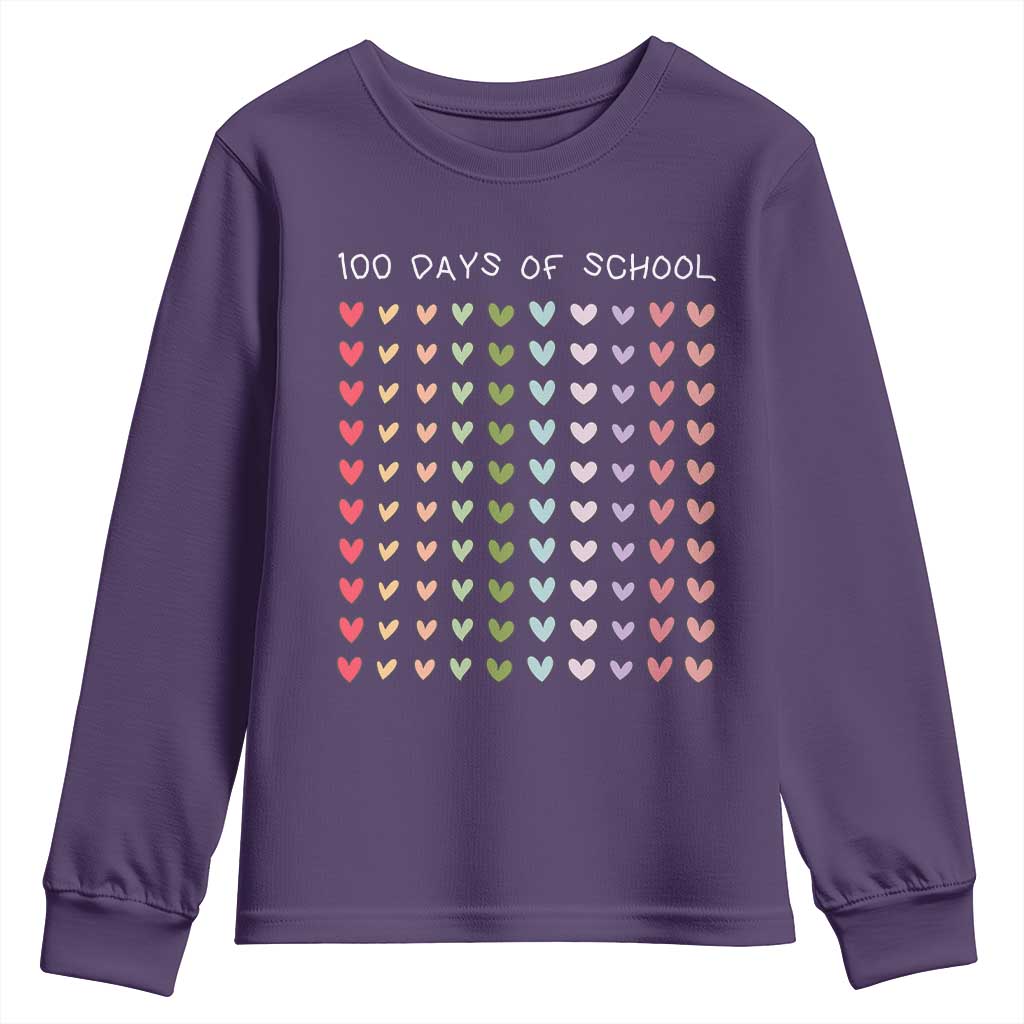 Funny 100 Days Of School Pastel Heart Sketch Youth Sweatshirt TS11 Purple Print Your Wear