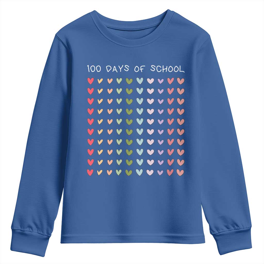 Funny 100 Days Of School Pastel Heart Sketch Youth Sweatshirt TS11 Royal Blue Print Your Wear