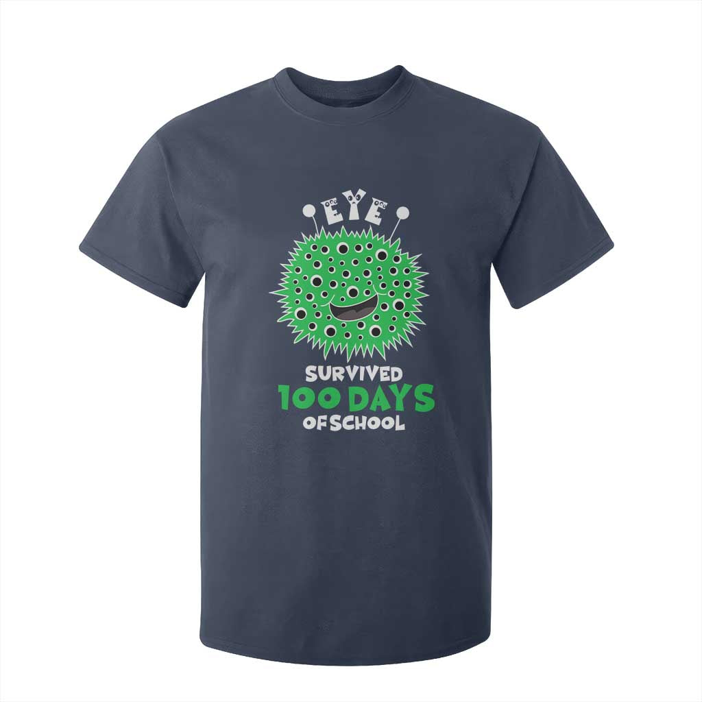 Funny Monster Virus Eye Survived 100 Days Of School T Shirt For Kid TS11 Navy Print Your Wear