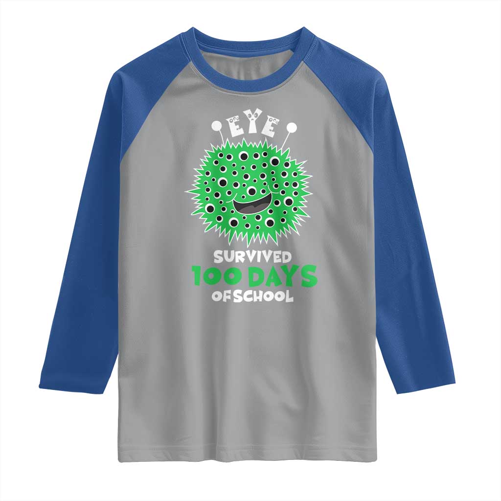 Funny Monster Virus Eye Survived 100 Days Of School Raglan Shirt TS11 Sport Gray Royal Print Your Wear