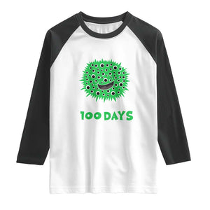 Funny Monster Virus Eye Survived 100 Days Of School Raglan Shirt TS11 White Black Print Your Wear