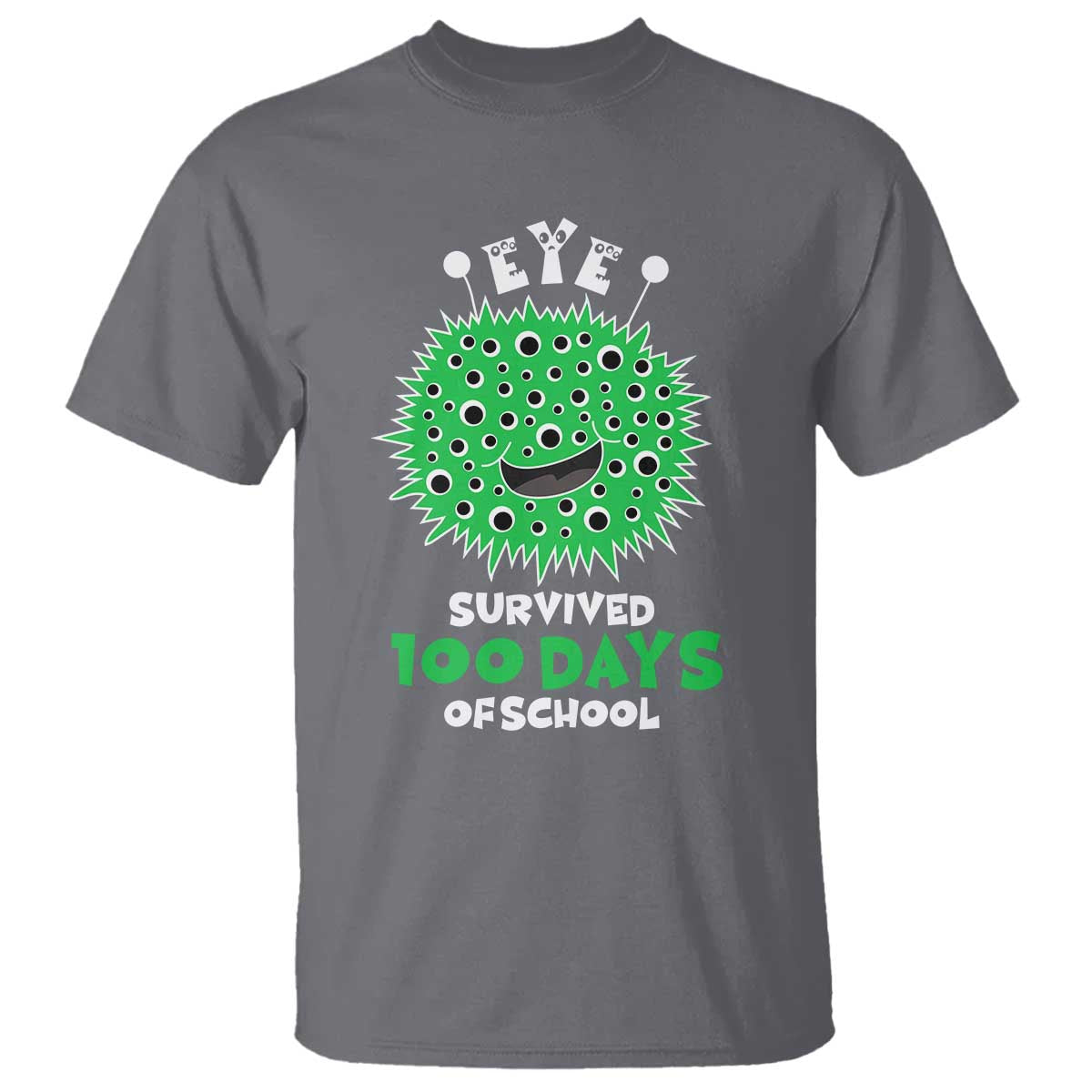 Funny Monster Virus Eye Survived 100 Days Of School T Shirt TS11 Charcoal Print Your Wear