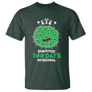 Funny Monster Virus Eye Survived 100 Days Of School T Shirt TS11 Dark Forest Green Print Your Wear