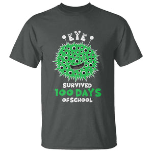 Funny Monster Virus Eye Survived 100 Days Of School T Shirt TS11 Dark Heather Print Your Wear