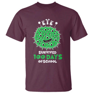 Funny Monster Virus Eye Survived 100 Days Of School T Shirt TS11 Maroon Print Your Wear