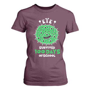 Funny Monster Virus Eye Survived 100 Days Of School T Shirt For Women TS11 Maroon Print Your Wear