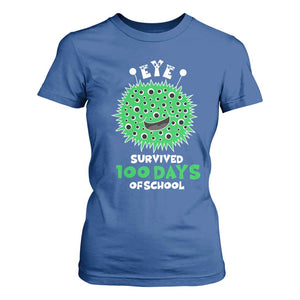 Funny Monster Virus Eye Survived 100 Days Of School T Shirt For Women TS11 Royal Blue Print Your Wear