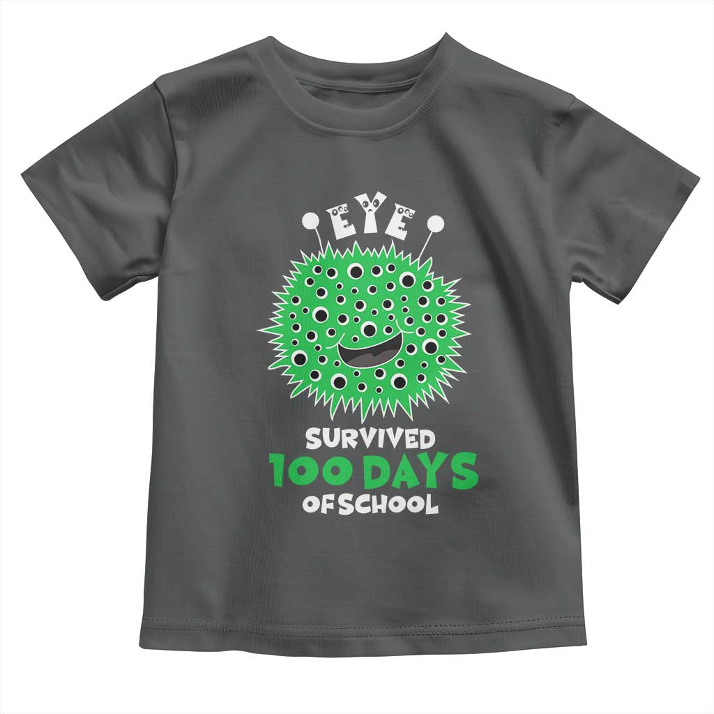 Funny Monster Virus Eye Survived 100 Days Of School Toddler T Shirt TS11 Dark Heather Print Your Wear
