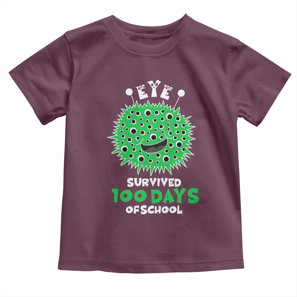 Funny Monster Virus Eye Survived 100 Days Of School Toddler T Shirt TS11 Maroon Print Your Wear
