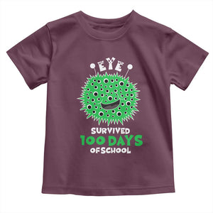 Funny Monster Virus Eye Survived 100 Days Of School Toddler T Shirt TS11 Maroon Print Your Wear