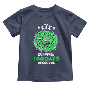 Funny Monster Virus Eye Survived 100 Days Of School Toddler T Shirt TS11 Navy Print Your Wear