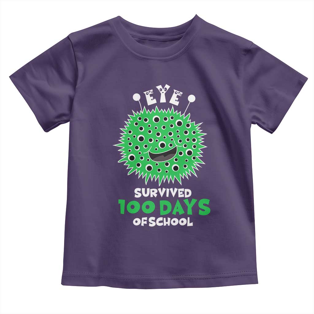 Funny Monster Virus Eye Survived 100 Days Of School Toddler T Shirt TS11 Purple Print Your Wear