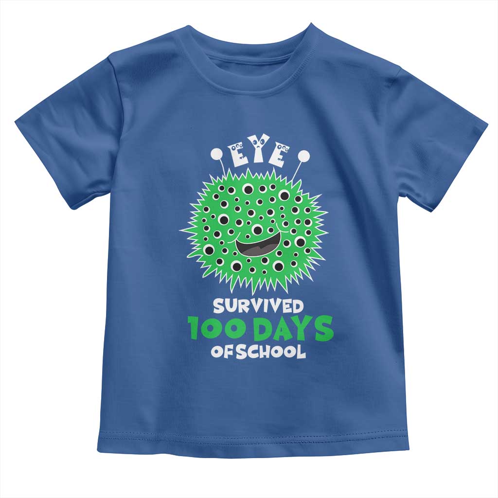 Funny Monster Virus Eye Survived 100 Days Of School Toddler T Shirt TS11 Royal Blue Print Your Wear