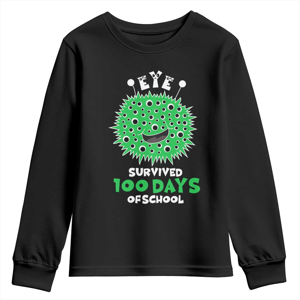 Funny Monster Virus Eye Survived 100 Days Of School Youth Sweatshirt TS11 Black Print Your Wear