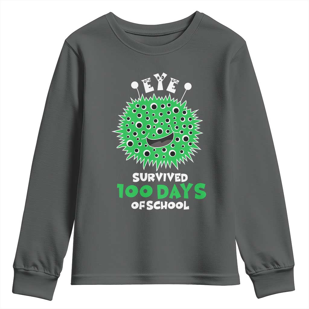 Funny Monster Virus Eye Survived 100 Days Of School Youth Sweatshirt TS11 Dark Heather Print Your Wear