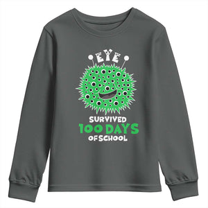 Funny Monster Virus Eye Survived 100 Days Of School Youth Sweatshirt TS11 Dark Heather Print Your Wear