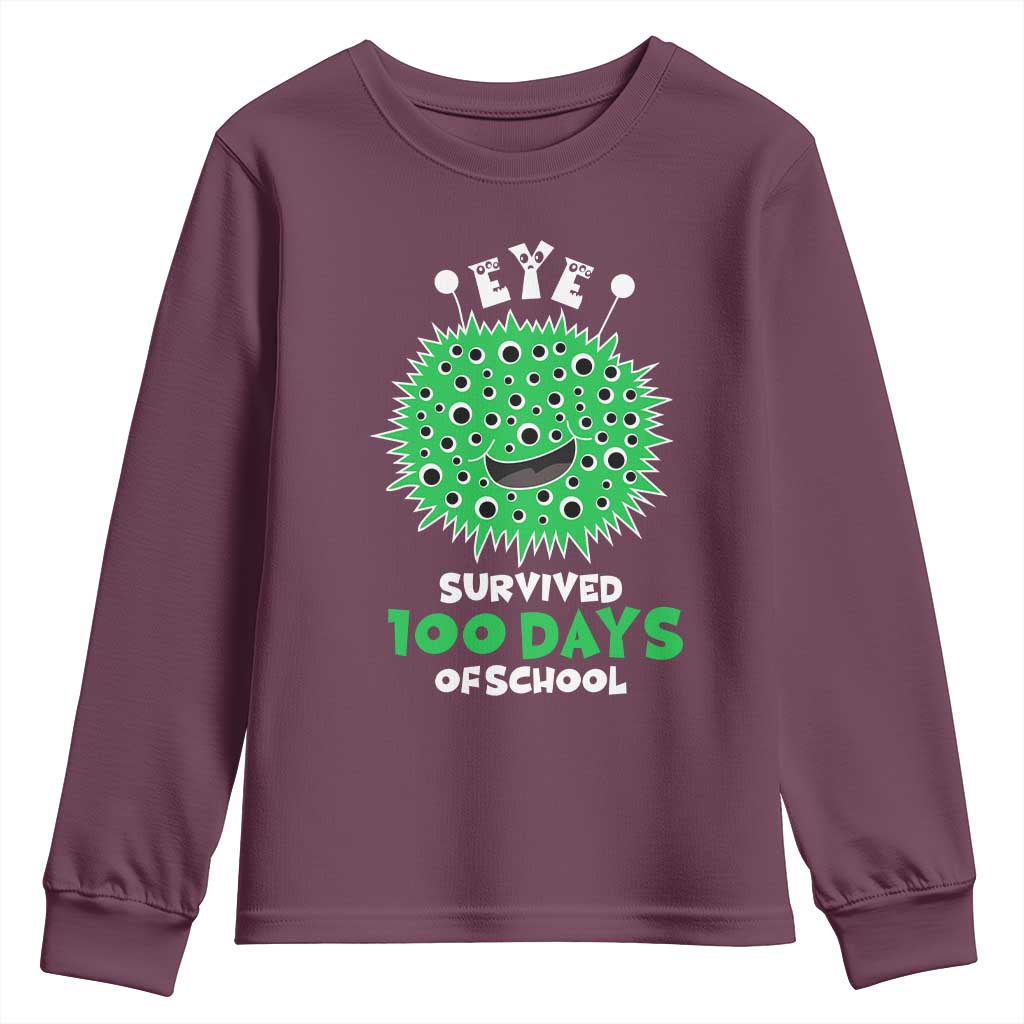 Funny Monster Virus Eye Survived 100 Days Of School Youth Sweatshirt TS11 Maroon Print Your Wear