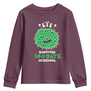 Funny Monster Virus Eye Survived 100 Days Of School Youth Sweatshirt TS11 Maroon Print Your Wear