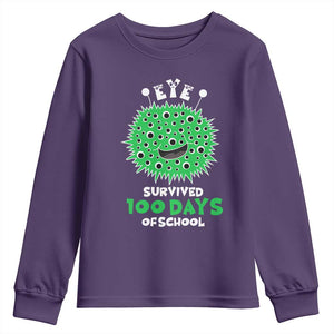 Funny Monster Virus Eye Survived 100 Days Of School Youth Sweatshirt TS11 Purple Print Your Wear
