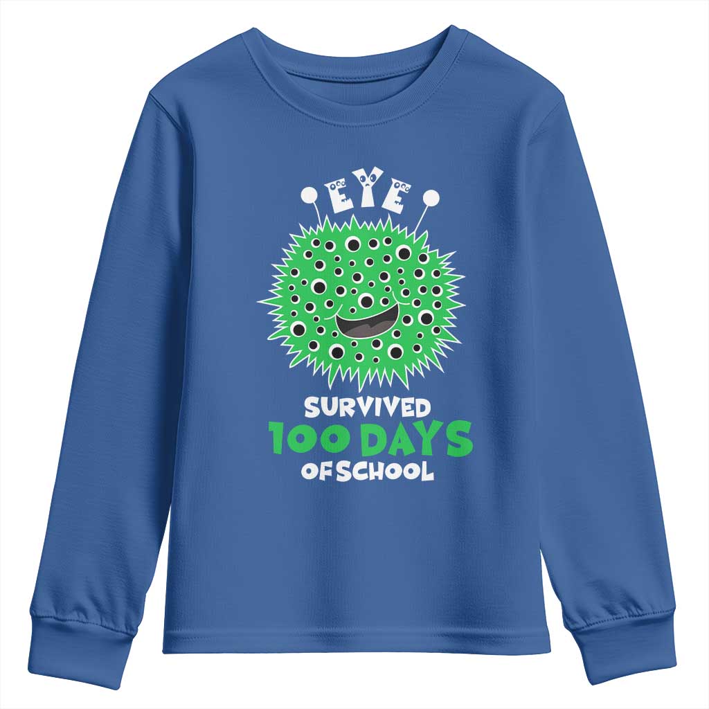 Funny Monster Virus Eye Survived 100 Days Of School Youth Sweatshirt TS11 Royal Blue Print Your Wear