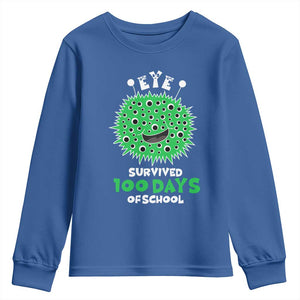 Funny Monster Virus Eye Survived 100 Days Of School Youth Sweatshirt TS11 Royal Blue Print Your Wear
