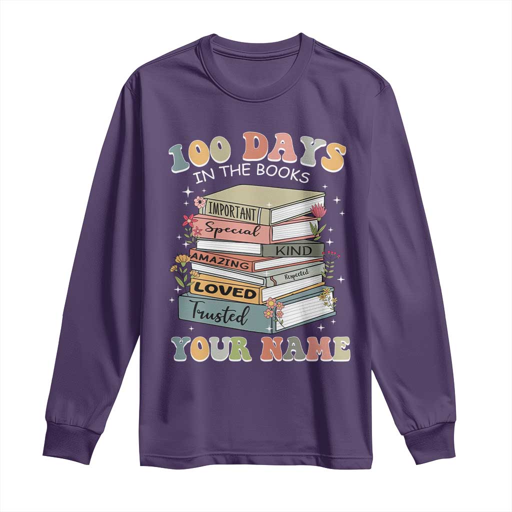 Personalized 100 Days In The Books Long Sleeve Shirt Custom Name Mr Mrs Teachers 100th Days Of School TS11 Purple Print Your Wear