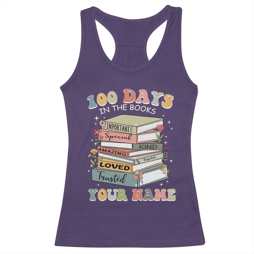 Personalized 100 Days In The Books Racerback Tank Top Custom Name Mr Mrs Teachers 100th Days Of School TS11 Purple Print Your Wear