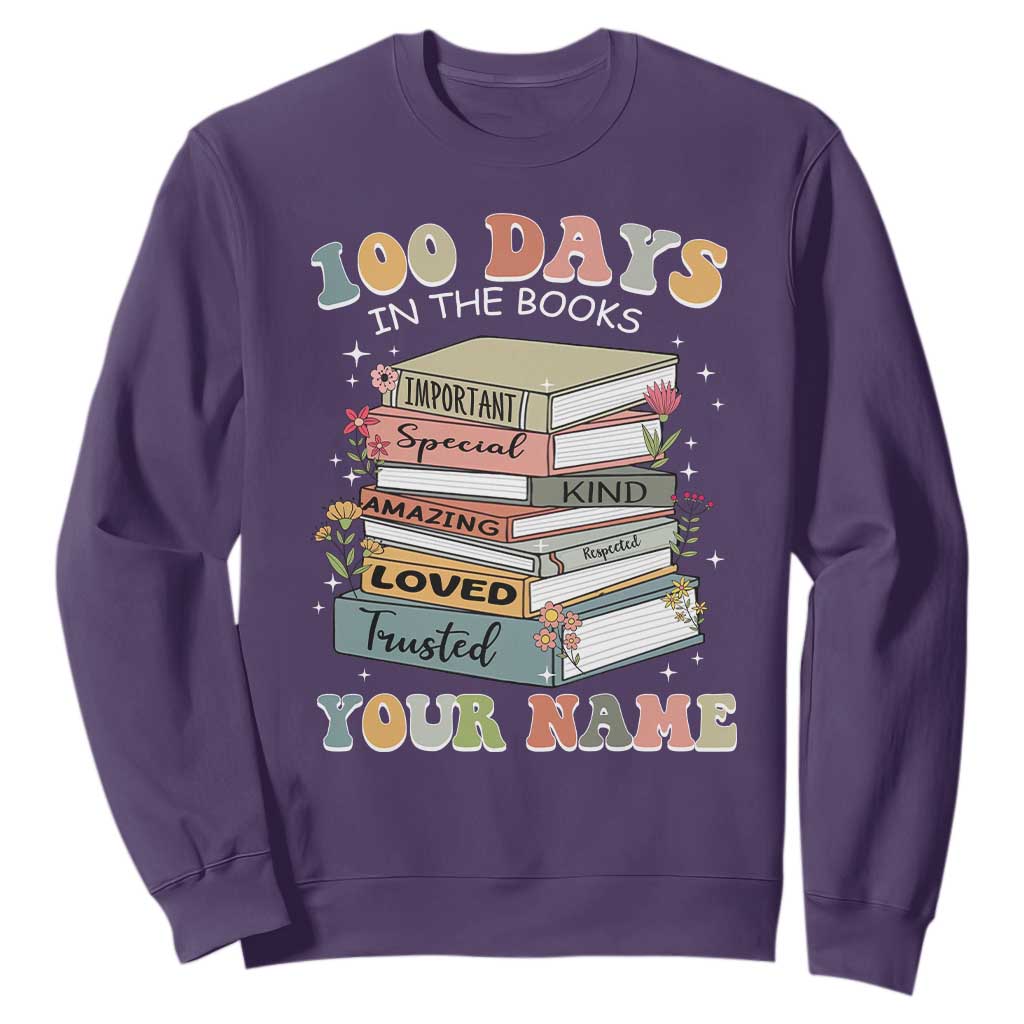 Personalized 100 Days In The Books Sweatshirt Custom Name Mr Mrs Teachers 100th Days Of School TS11 Purple Print Your Wear