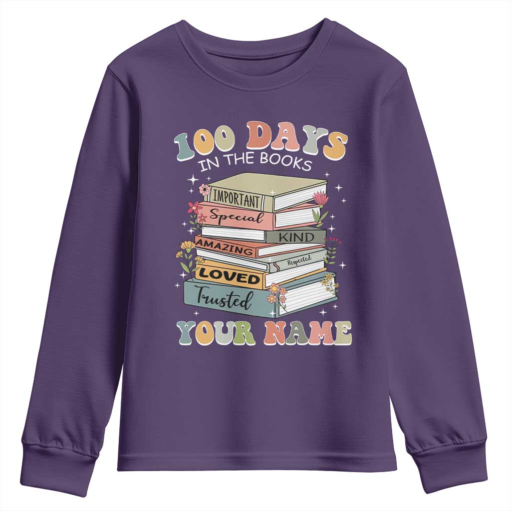 Personalized 100 Days In The Books Youth Sweatshirt Custom Name Mr Mrs Teachers 100th Days Of School TS11 Purple Print Your Wear