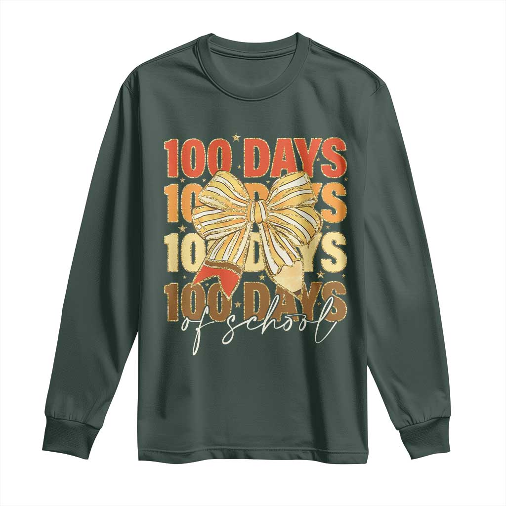 100 Days Of School Coquette Pencil Bow Long Sleeve Shirt TS11 Dark Forest Green Print Your Wear
