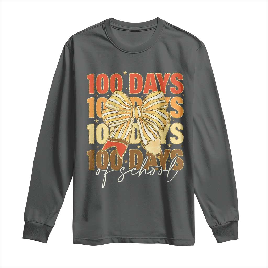 100 Days Of School Coquette Pencil Bow Long Sleeve Shirt TS11 Dark Heather Print Your Wear