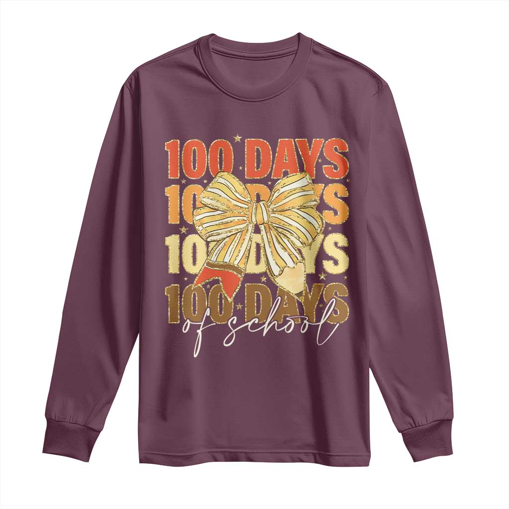100 Days Of School Coquette Pencil Bow Long Sleeve Shirt TS11 Maroon Print Your Wear