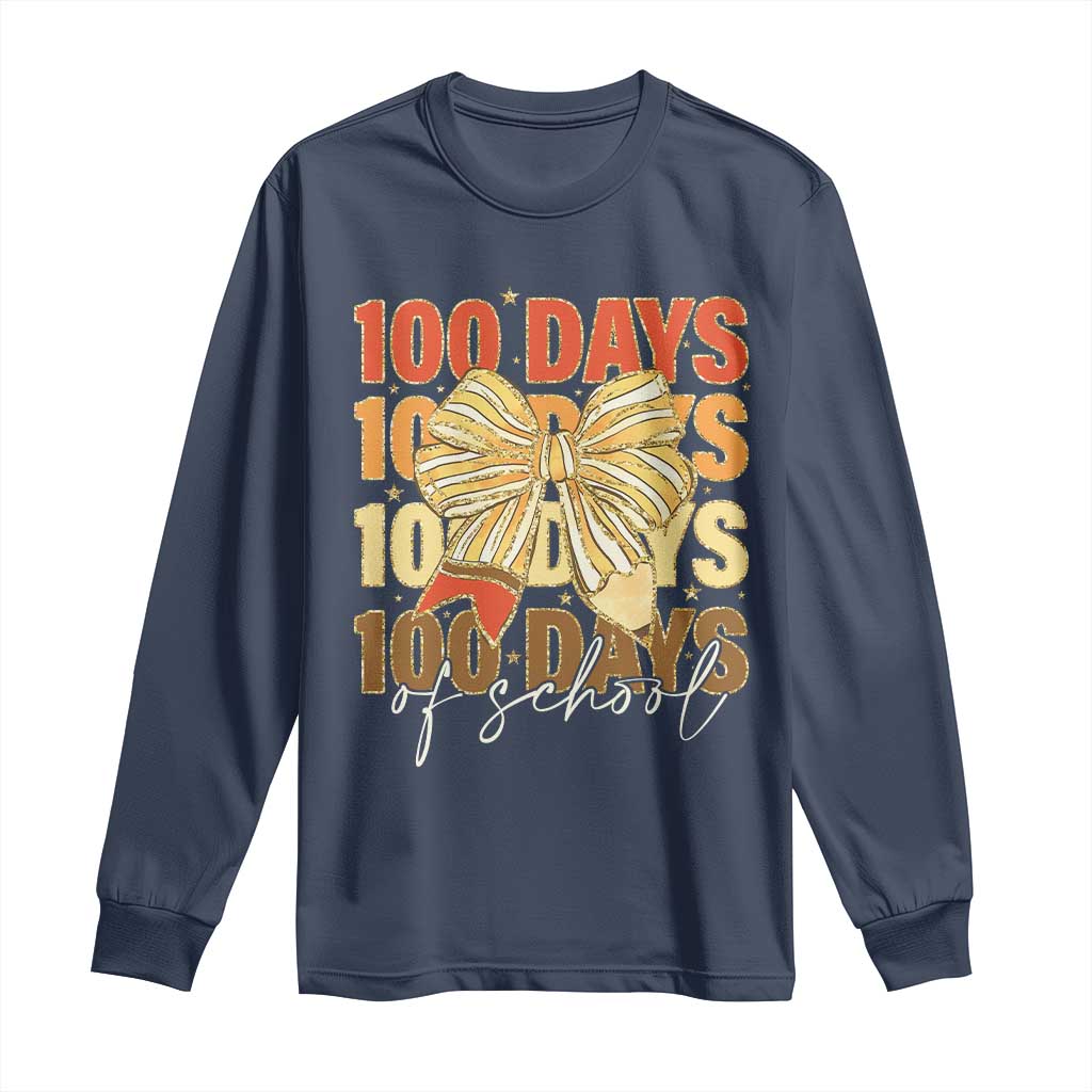 100 Days Of School Coquette Pencil Bow Long Sleeve Shirt TS11 Navy Print Your Wear