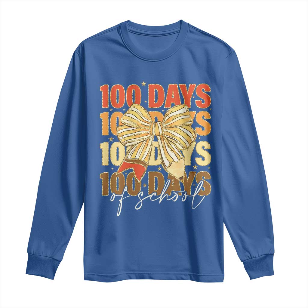 100 Days Of School Coquette Pencil Bow Long Sleeve Shirt TS11 Royal Blue Print Your Wear