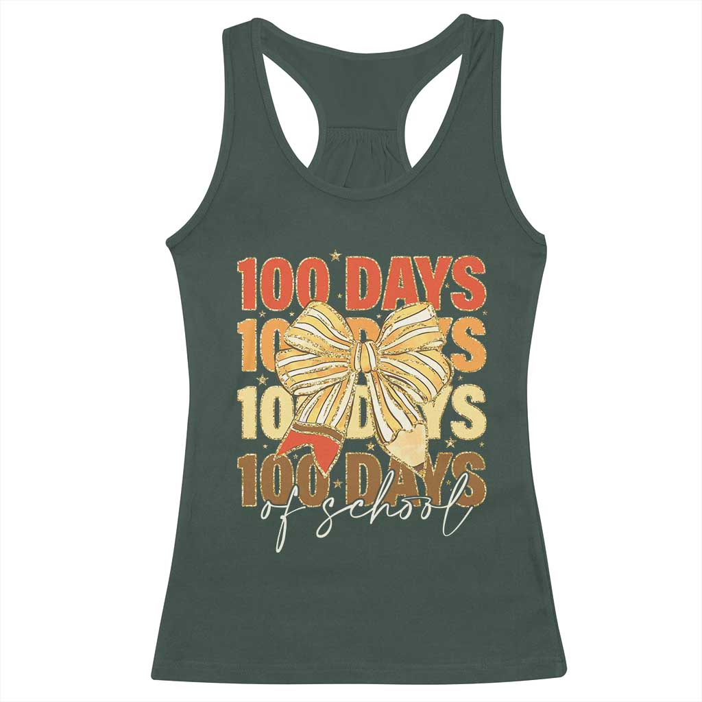 100 Days Of School Coquette Pencil Bow Racerback Tank Top TS11 Dark Forest Green Print Your Wear