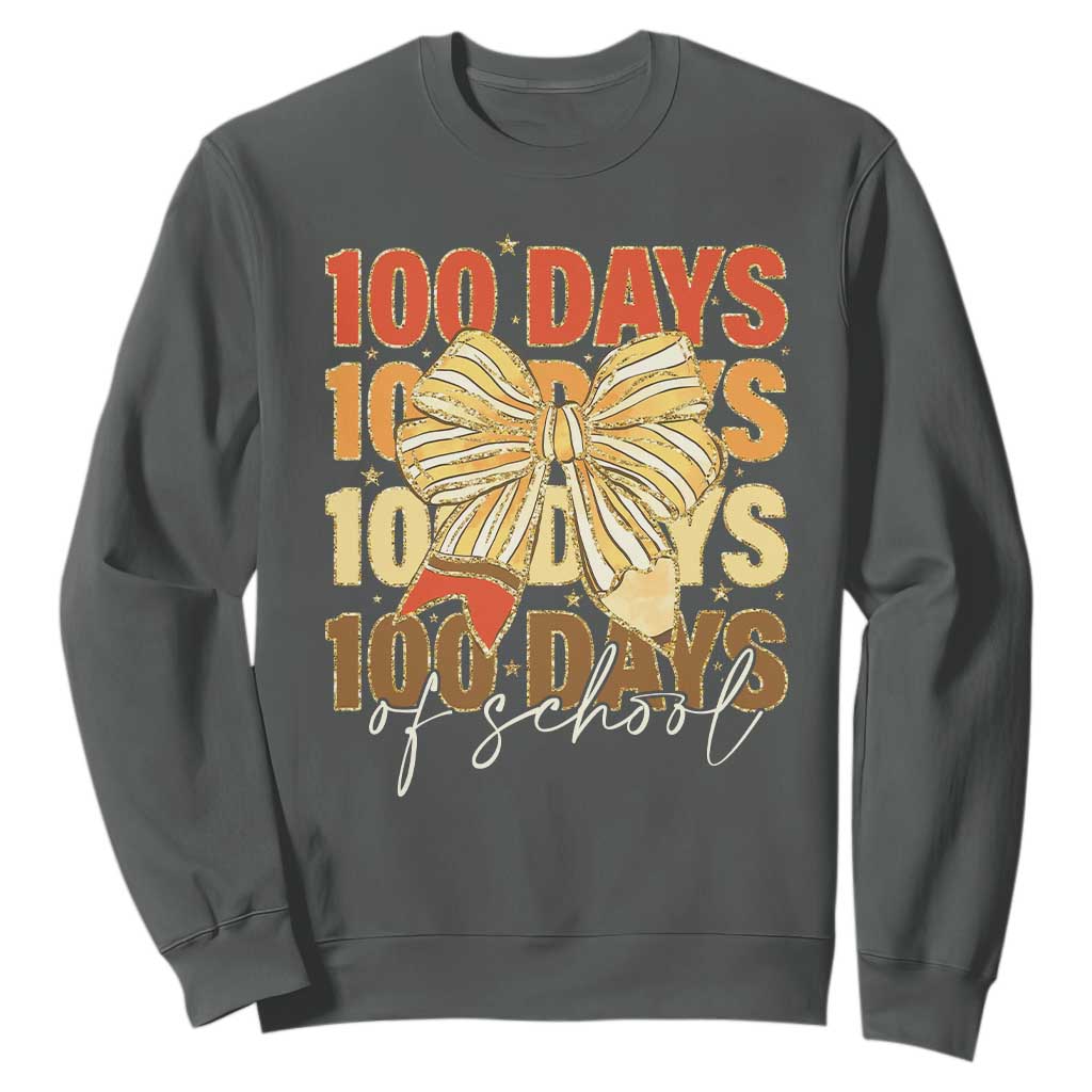 100 Days Of School Coquette Pencil Bow Sweatshirt TS11 Dark Heather Print Your Wear