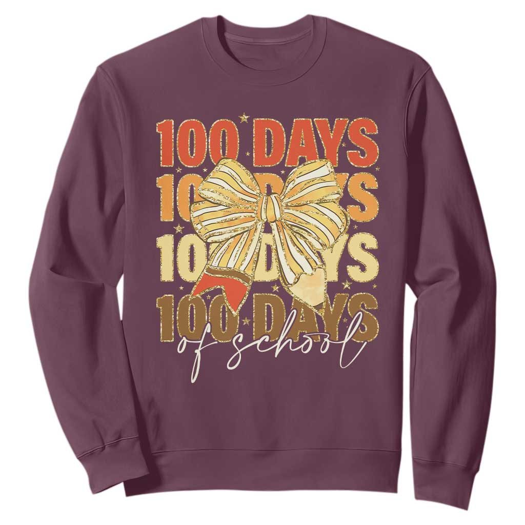 100 Days Of School Coquette Pencil Bow Sweatshirt TS11 Maroon Print Your Wear
