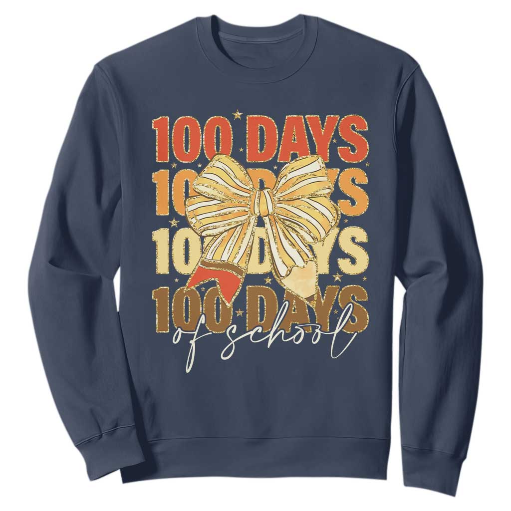 100 Days Of School Coquette Pencil Bow Sweatshirt TS11 Navy Print Your Wear