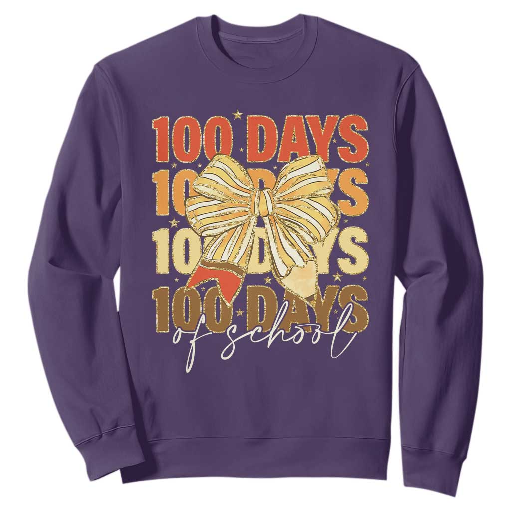 100 Days Of School Coquette Pencil Bow Sweatshirt TS11 Purple Print Your Wear