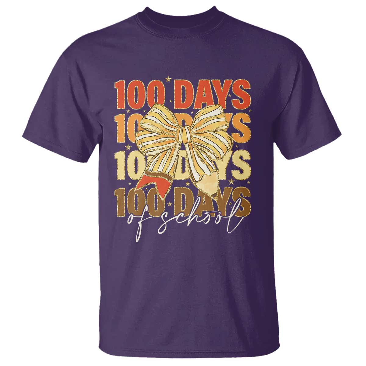 100 Days Of School Coquette Pencil Bow T Shirt TS11 Purple Print Your Wear