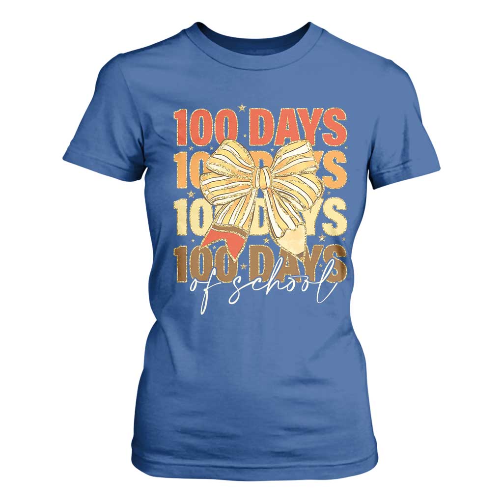 100 Days Of School Coquette Pencil Bow T Shirt For Women TS11 Royal Blue Print Your Wear