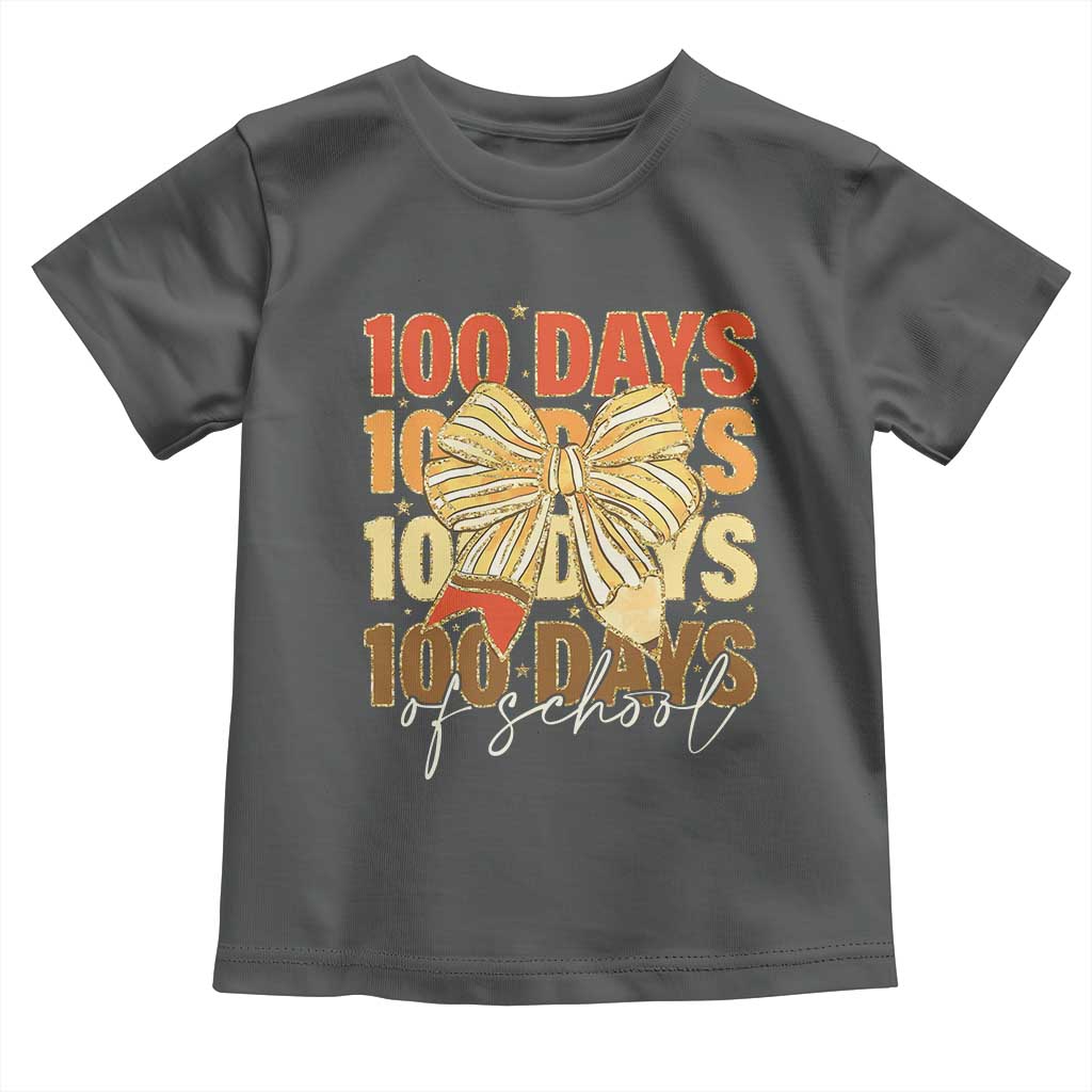 100 Days Of School Coquette Pencil Bow Toddler T Shirt TS11 Dark Heather Print Your Wear