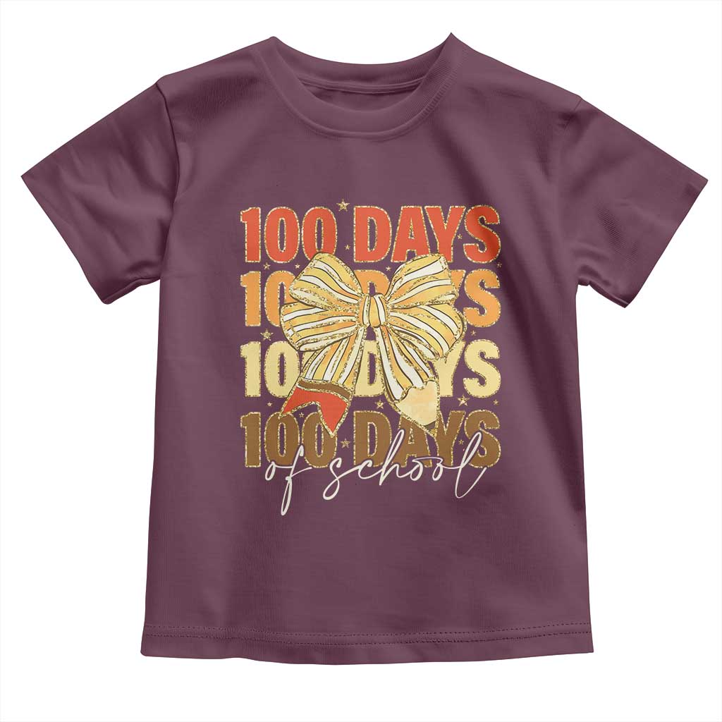 100 Days Of School Coquette Pencil Bow Toddler T Shirt TS11 Maroon Print Your Wear