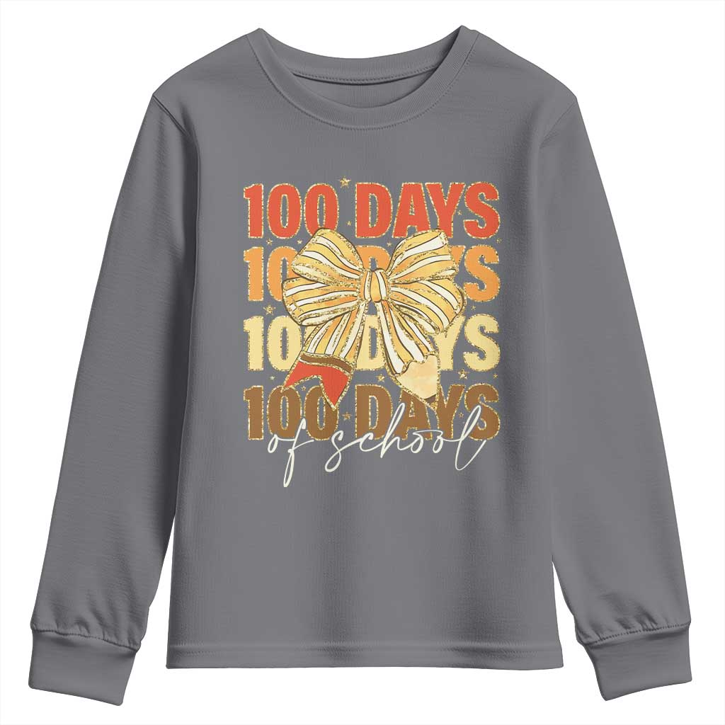100 Days Of School Coquette Pencil Bow Youth Sweatshirt TS11 Charcoal Print Your Wear