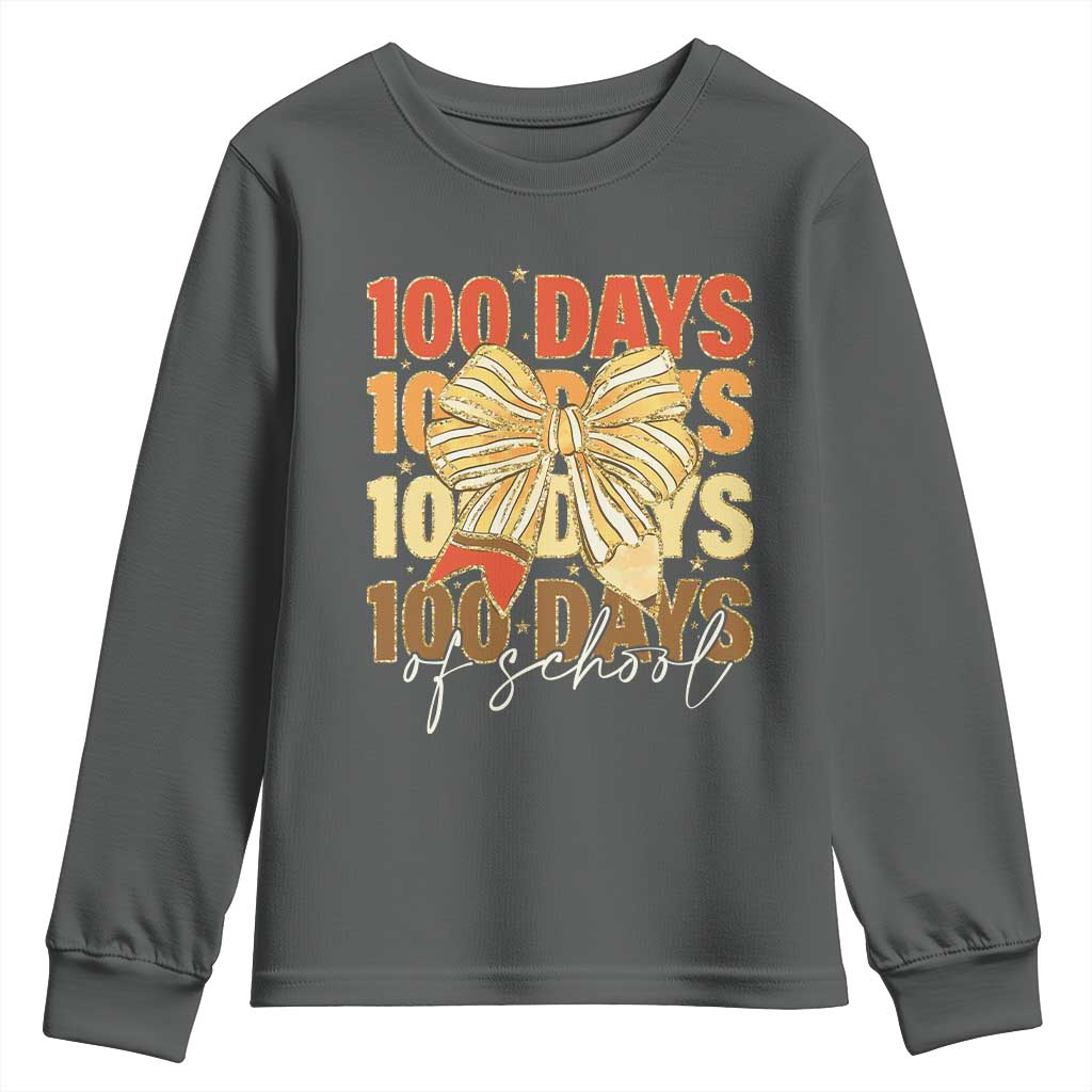 100 Days Of School Coquette Pencil Bow Youth Sweatshirt TS11 Dark Heather Print Your Wear