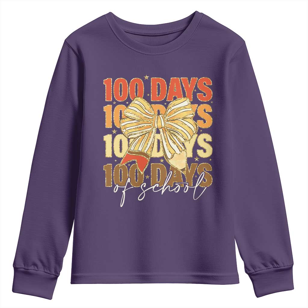 100 Days Of School Coquette Pencil Bow Youth Sweatshirt TS11 Purple Print Your Wear