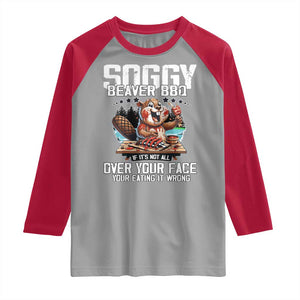 Funny Beaver Grilling Raglan Shirt Soggy Beaver BBQ It's Not All Over Your Face TS11 Sport Gray Red Print Your Wear