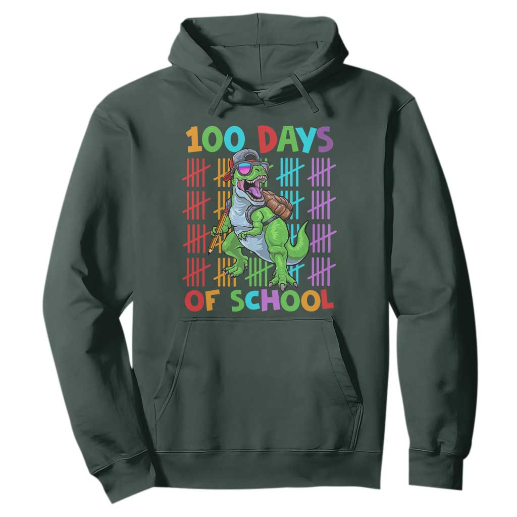 Funny 100 Days Of School T-Rex Dinosaur Hoodie TS11 Dark Forest Green Print Your Wear