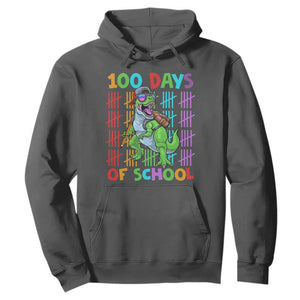 Funny 100 Days Of School T-Rex Dinosaur Hoodie TS11 Dark Heather Print Your Wear