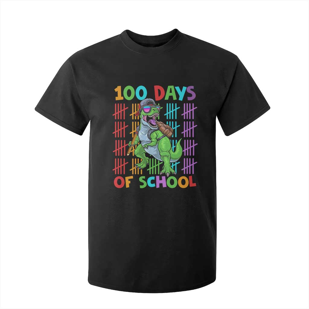Funny 100 Days Of School T-Rex Dinosaur T Shirt For Kid TS11 Black Print Your Wear